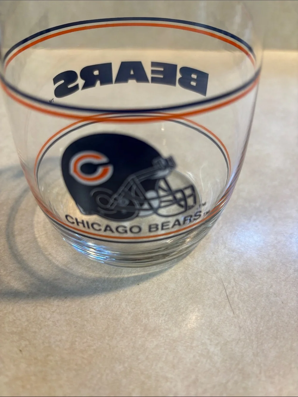 Chicago Bears Clear Glass Tumbler in Navy and Orange